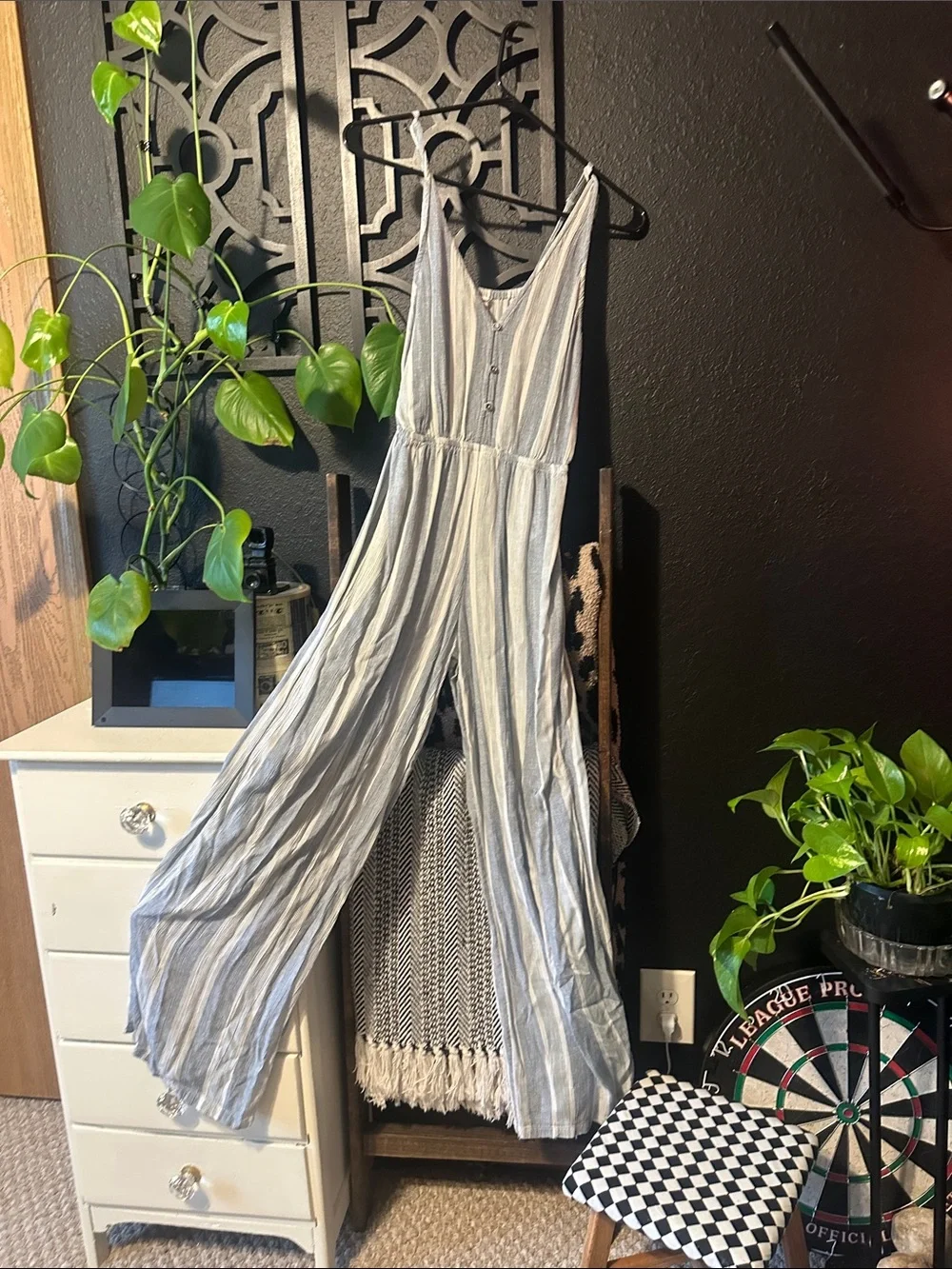 Billabong Light Blue & White Striped Sleeveless Jumpsuit
